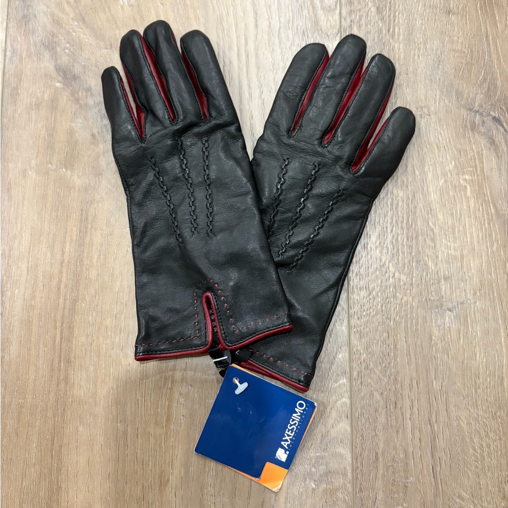 Black and Red Men's Leather Gloves